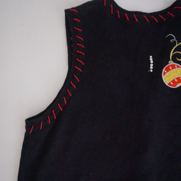 Vintage Holiday Editions Black Knit Beaded Ornament Christmas Sweater Vest 1X - Picture 10 of 10